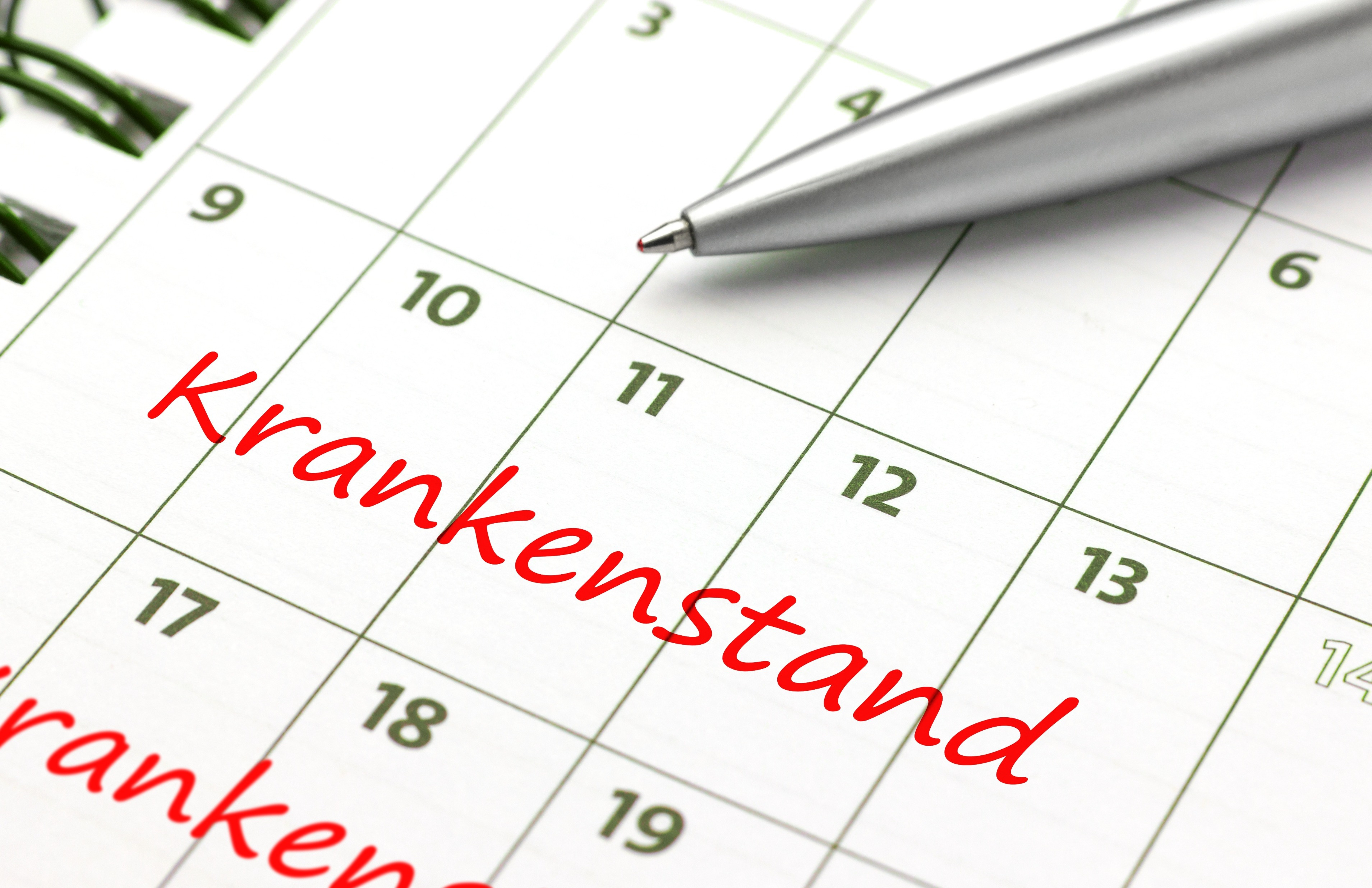 Kalender mit Eintrag "Krankenstand"; Detektivagentur in Leipzig, Privatermittler in Leipzig, Detektivbüro in Leipzig, Detektiv-Team in Leipzig